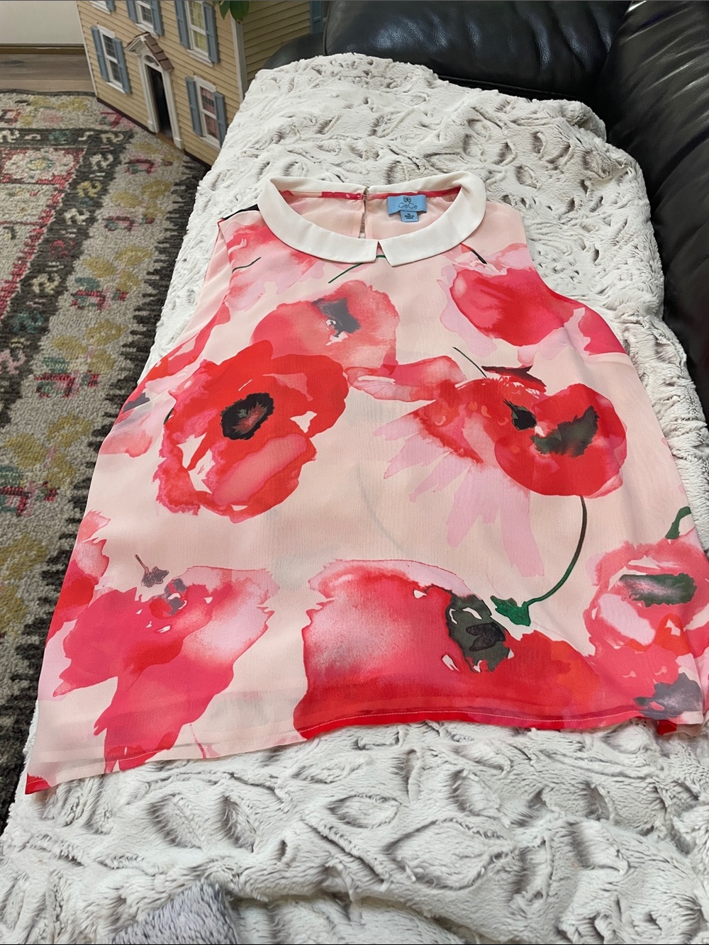 CeCe Pink Floral Shell Top with White Collar
